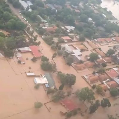 Road damage amid flooding