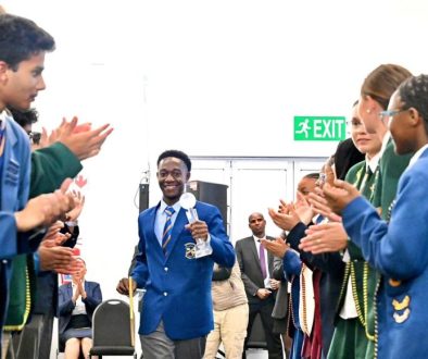 Students applaud Limpopo top Matriculant Steven Maḓuvha Munyai at the Ranch.