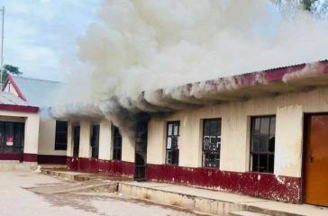 The Ramatsagalala Secondary School in Kgobokwane burning on Friday.