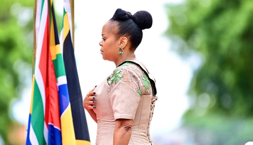 Limpopo Premier Dr Phophi Ramathuba singing a national anthem during the 2026 State of the Province Address