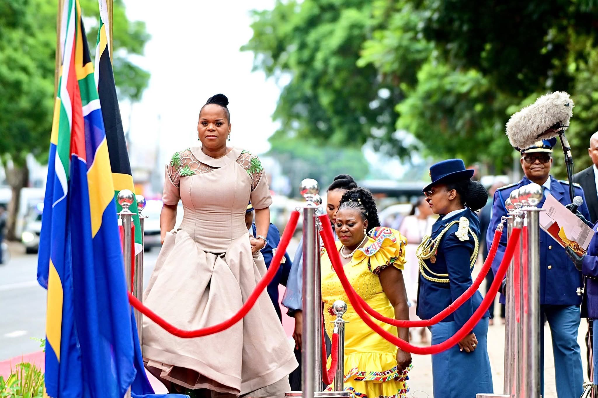 Limpopo Premier Dr Phophi Ramathuba climbing the stage during the 2026 State of the Province Address